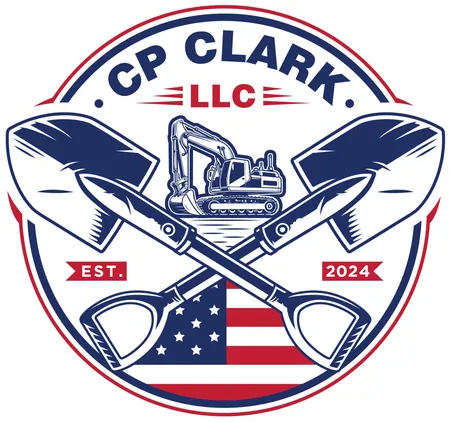 CP Clark LLC logo with excavator and crossed shovels, excavation and landscaping in Sussex County NJ